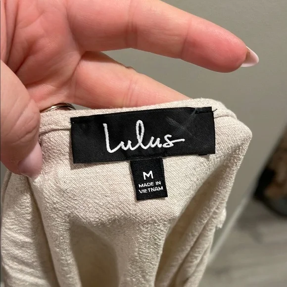 Lulus Cream Linen Blend Button Down Dress with pockets Medium - Picture 2 of 6